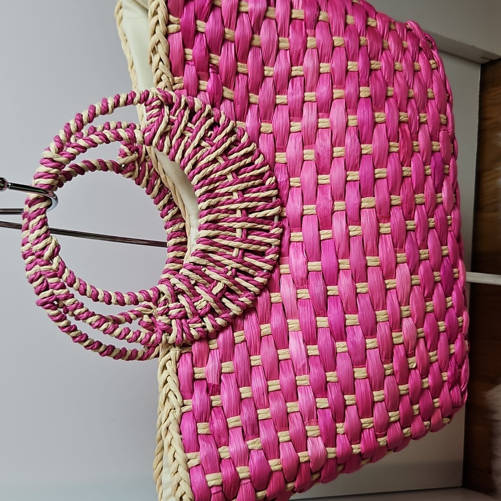 Nordstrom Pink and Cream Woven Tote - Picture 5 of 10